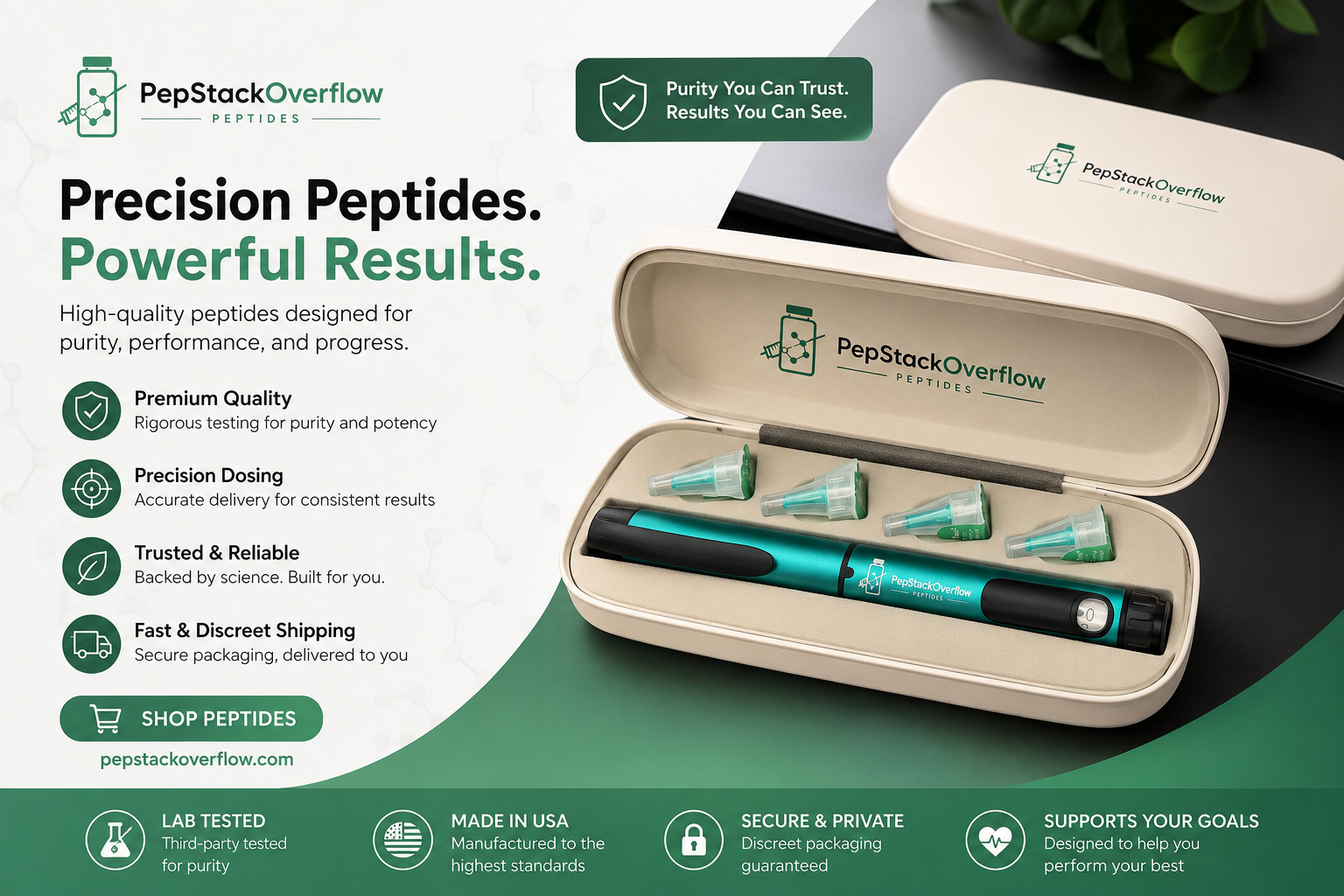 PepStackOverflow reusable peptide injector pen kit with travel case and four sterile pen tips